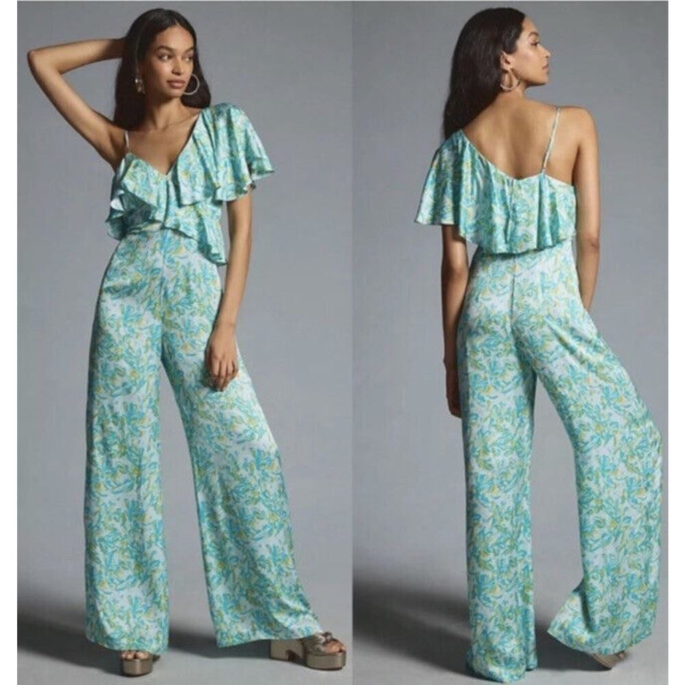 Anthropologie Corey Lynn Calter Silky Ruffle Wide-Leg Jumpsuit Size Small